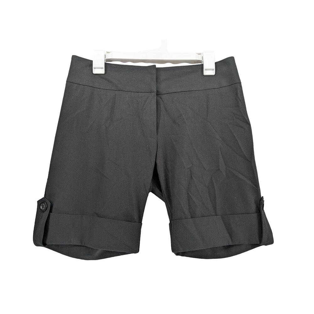 Karen Kane Cuffed Chino Shorts 6 Black Stretch Mid Rise Flat Front Zip‎ Office